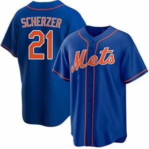 New York Mets Max Scherzer Blue MLB Baseball Jersey