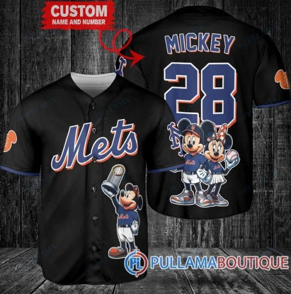 New York Mets Mickey And Minnie With Trophy Black Baseball Jersey, Cheap Mets Jerseys