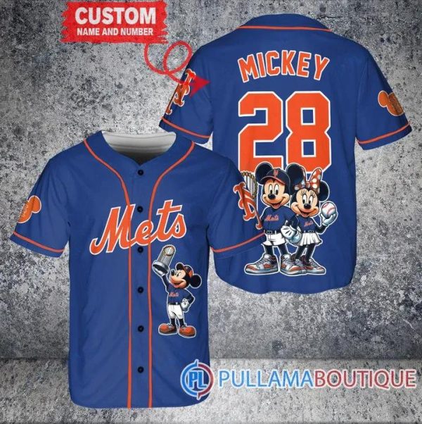 New York Mets Mickey And Minnie With Trophy Blue Baseball Jersey, Cheap Mets Jerseys
