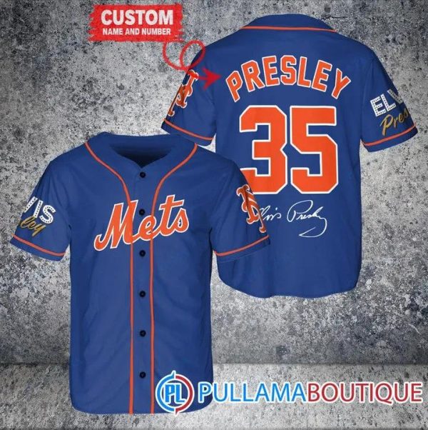 Personalized New York Mets Elvis Presley Signature Blue Baseball Jersey, Cheap Mets Jerseys