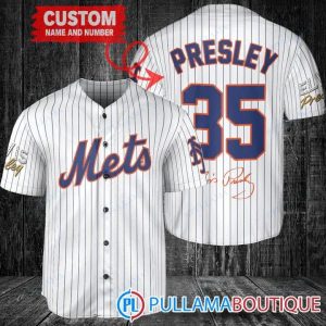 Personalized New York Mets Elvis Presley Signature White Baseball Jersey