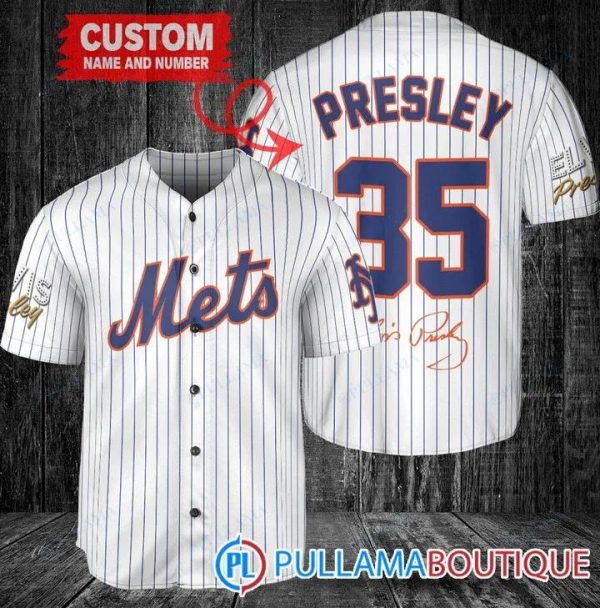 Personalized New York Mets Elvis Presley Signature White Baseball Jersey, Cheap Mets Jerseys