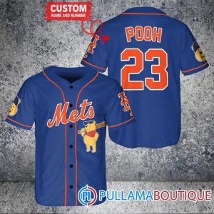 Personalized New York Mets Winnie The Pooh Blue Baseball Jersey