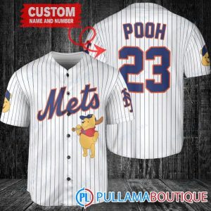 Personalized New York Mets Winnie The Pooh White Baseball Jersey
