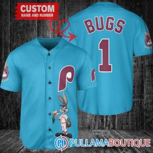 Personalized Philadelphia Phillies Bugs Bunny Blue Baseball Jersey