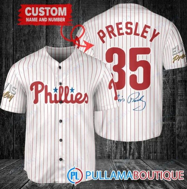 Personalized Philadelphia Phillies Elvis Presley Signature White Baseball Jersey, Phillies Baseball Jersey