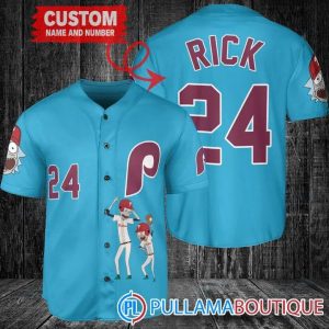 Personalized Philadelphia Phillies Rick And Morty Blue Baseball Jersey