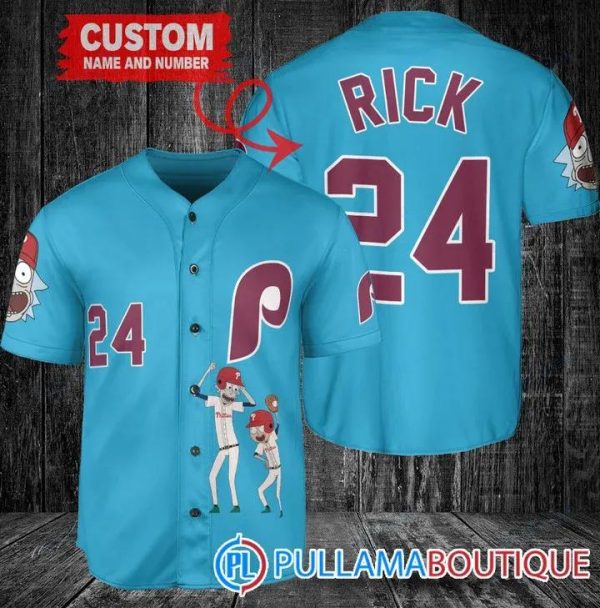 Personalized Philadelphia Phillies Rick And Morty Blue Baseball Jersey, Phillies Baseball Jersey