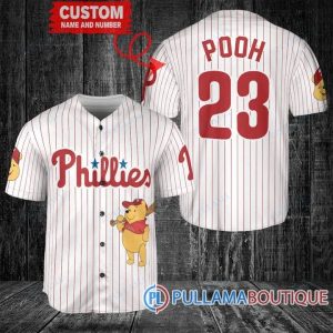 Personalized Philadelphia Phillies  Winnie The Pooh White Baseball Jersey