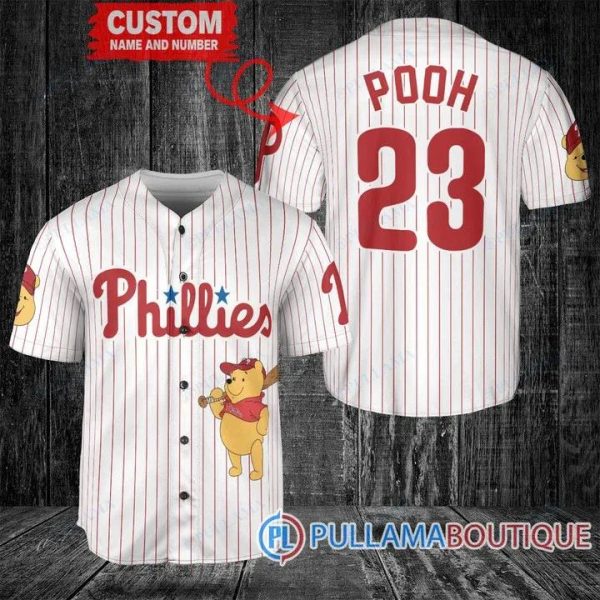 Personalized Philadelphia Phillies Winnie The Pooh White Baseball Jersey, Phillies Baseball Jersey