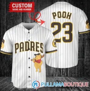 Personalized San Diego Padres Winnie The Pooh White Baseball Jersey