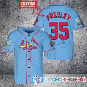 Personalized St. Louis Cardinals  Elvis Presley Signature Blue Baseball Jersey