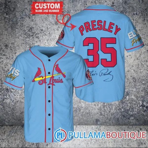 Personalized St. Louis Cardinals Elvis Presley Signature Blue Baseball Jersey, MLB Cardinals Jersey