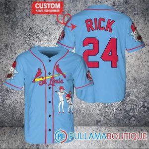 Personalized St. Louis Cardinals Rick And Morty Blue Baseball Jersey