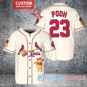 Personalized St. Louis Cardinals Winnie The Pooh White Baseball Jersey