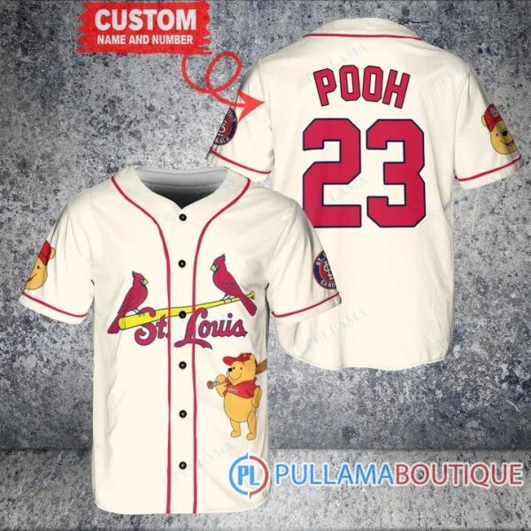 Personalized St. Louis Cardinals Winnie The Pooh White Baseball Jersey, MLB Cardinals Jersey
