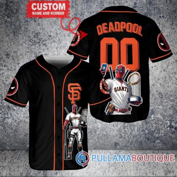 San Francisco Giants Deadpool With Trophy Black Baseball Jersey, Baseball Jersey San Francisco Giants
