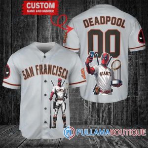 San Francisco Giants Deadpool With Trophy Gray Baseball Jersey
