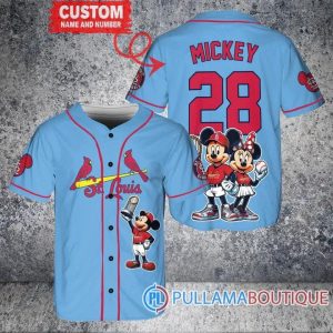 St. Louis Cardinals Mickey And Minnie With Trophy Blue Baseball Jersey