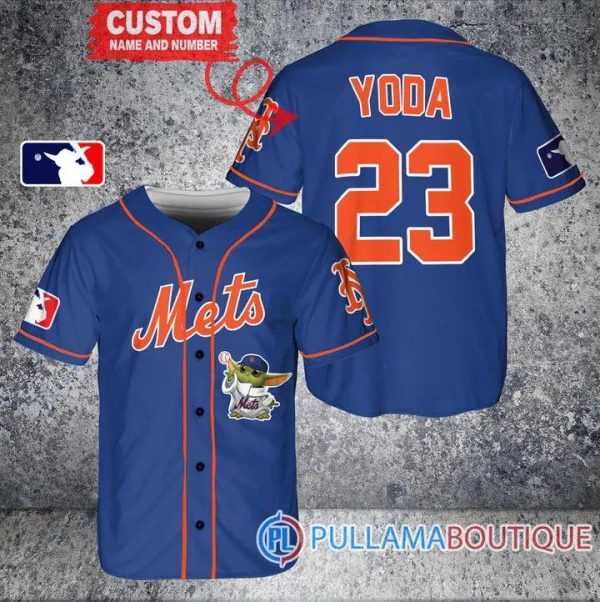 Star Wars Baby Yoda New York Mets Blue Custom Baseball Jersey, Cheap Mets Jerseys