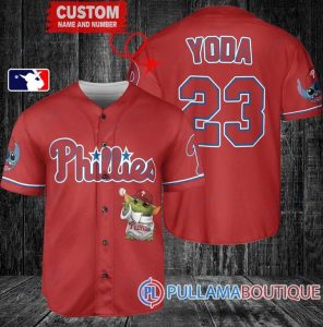 Star Wars Baby Yoda Philadelphia Phillies Red Custom Baseball Jersey