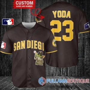 Star Wars Baby Yoda San Diego Padres Brown Custom Baseball Jersey