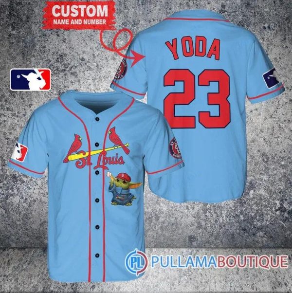 Star Wars Baby Yoda St. Louis Cardinals Blue Custom Baseball Jersey, MLB Cardinals Jersey