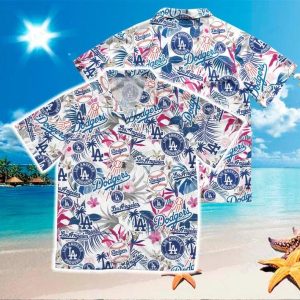 Los Angeles Dodgers Logo And Tropical Leaves MLB Hawaiian Shirt