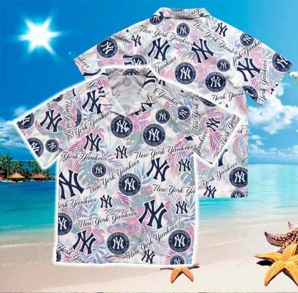 New York Yankees Tropical Leaves And Logo MLB Hawaiian Shirt, Yankees Aloha Shirt